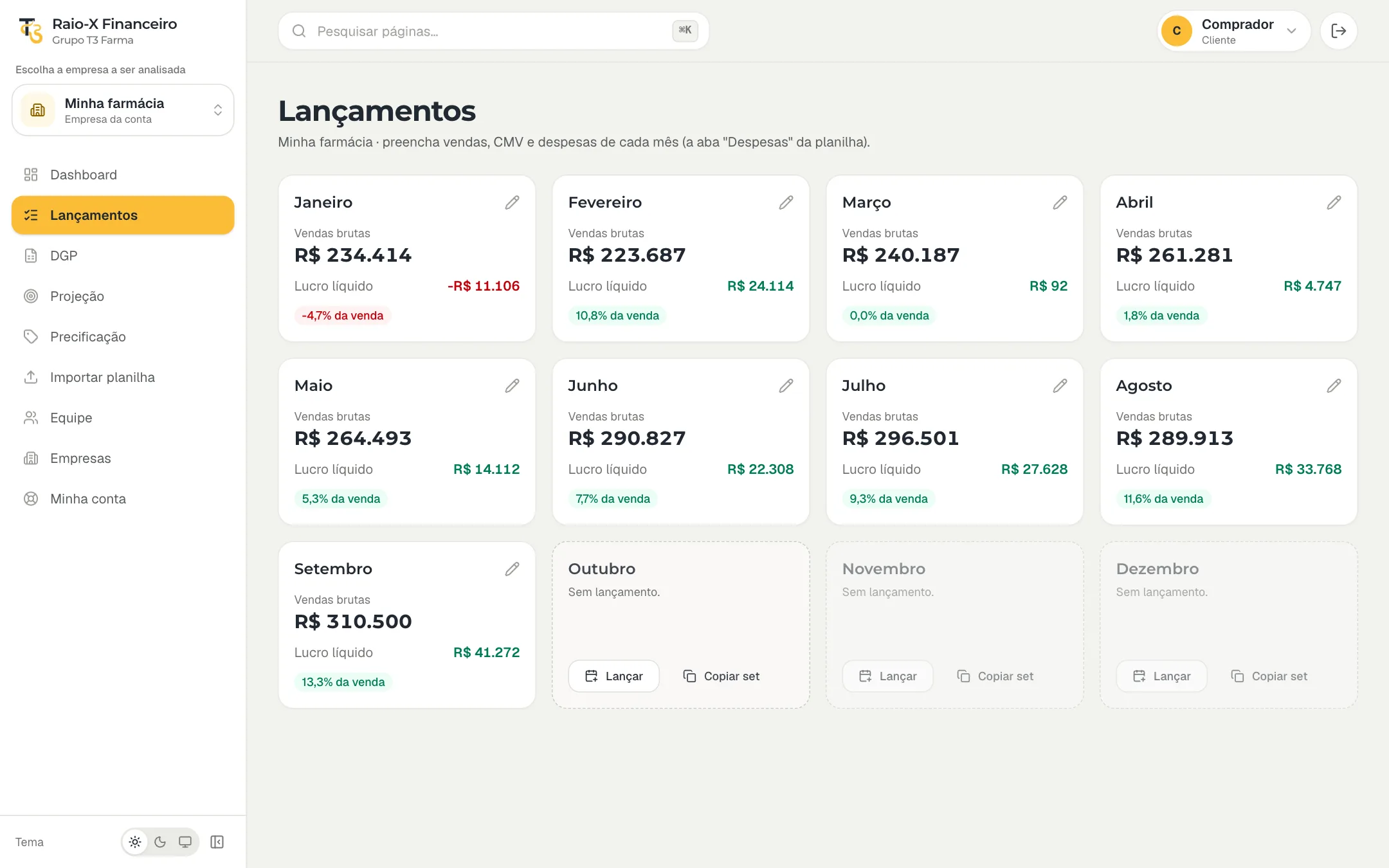 Lançamentos do mês no Gerenciador Financeiro